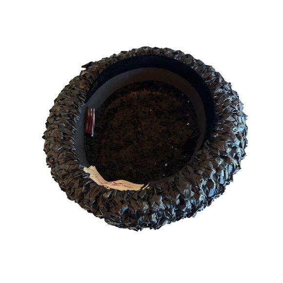 Vintage 60's Retro Black Woven Straw Hat Bow Detail Original Box - Picture 6 of 10